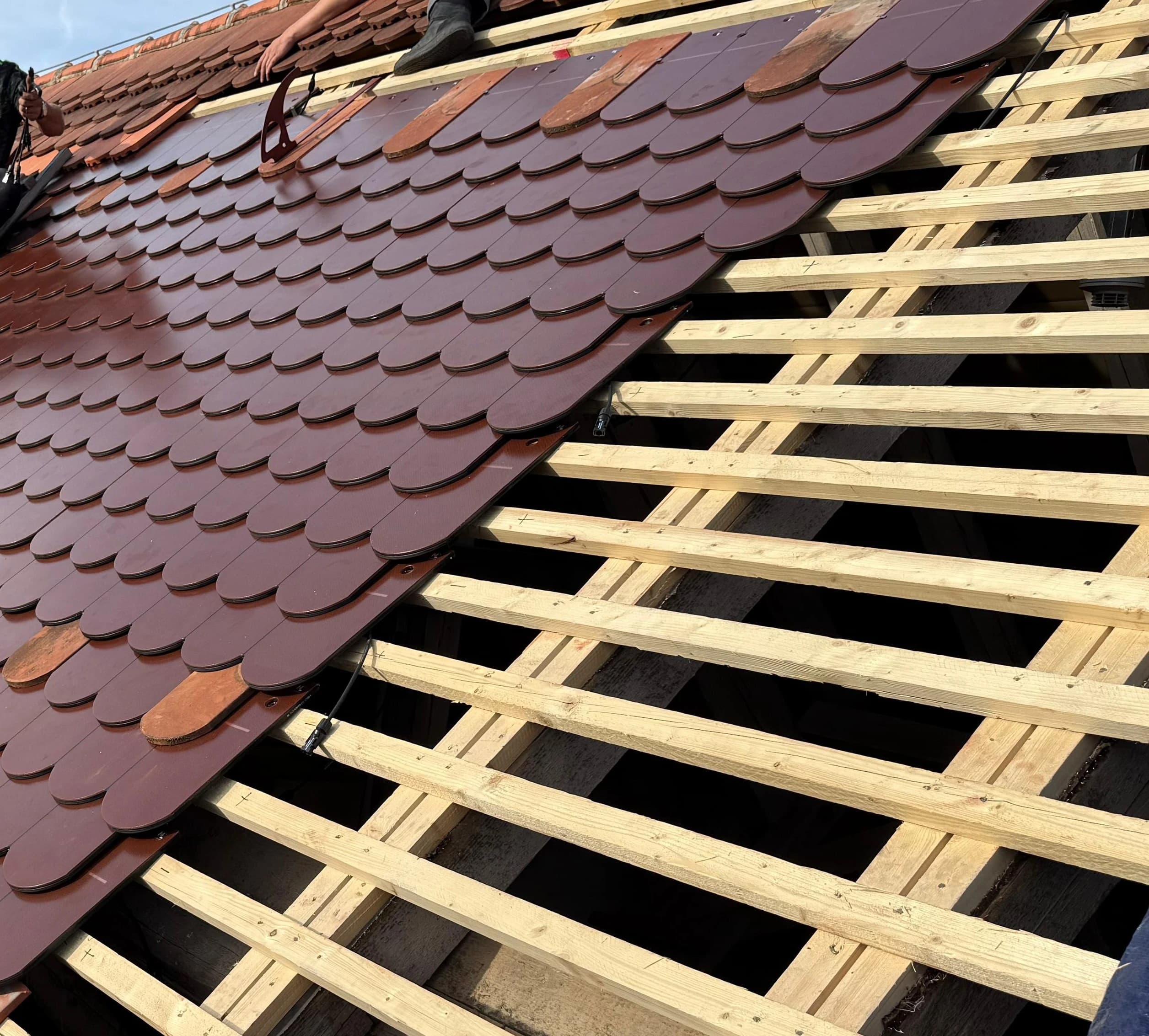 Close-up of a roof under construction